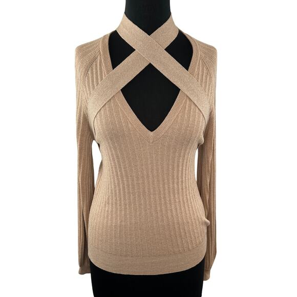 NWT 27 Miles Tan Latte Long Sleeve Crisscross Chest Strap Merryn Sweater Size XS - Picture 1 of 6